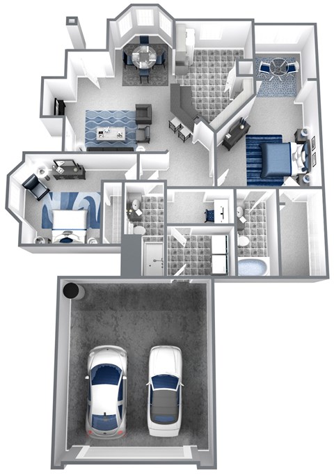 Floor plan for 2 beds, 2 baths, 1164 sqft